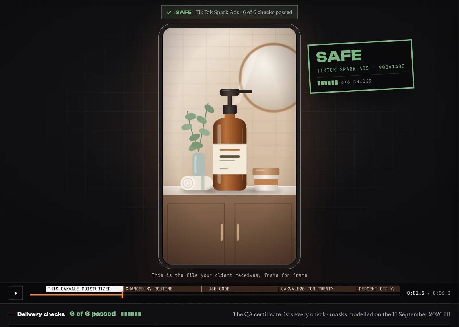 CapQA Studio export step with SAFE delivery QA stamp
